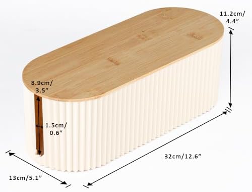 Cable Management Box with Solid Bamboo Cover, 12.6x5.4x4.4 inches, Beige - Image 3