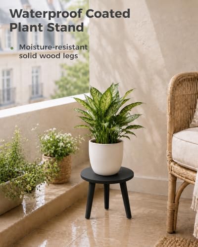 Bamworld Black Plant Stand Indoor Small Plant Table Wood Plant Stool - Image 3