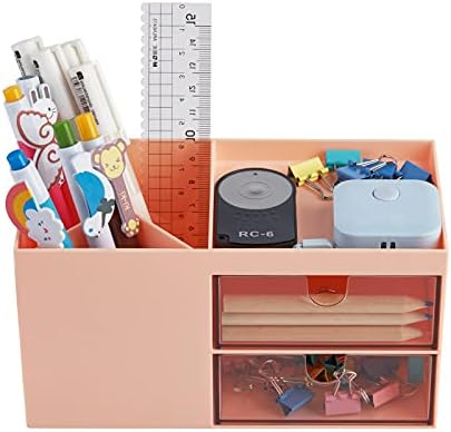 LETURE Office Desk Organizer with drawer, Office Supplies and Desk Accessories, Business Card/Pen/Pencil/Mobile Phone/Stationery Holder Storage Box (Pink) - Image 7