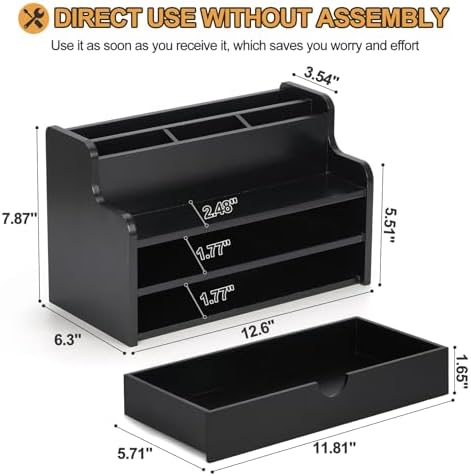 Mail Organizer Countertop, 4 Slots Desk Organizer with Drawer and Shelf - Image 2