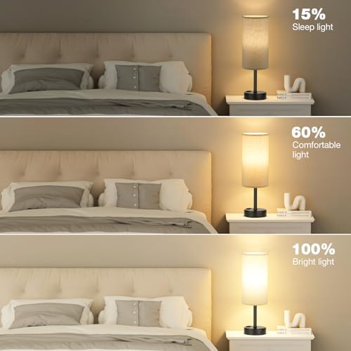 Fenmzee Beige Bedside Lamp for Bedroom, Dimmable Touch, USB A+C, AC Outlet - Image 4