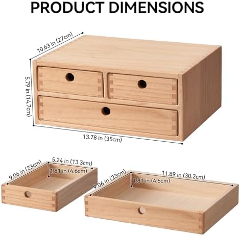 KIRIGEN Wood Desk Organizer with 3 Drawers, Desktop Storage, Natural 23-NA - Image 2