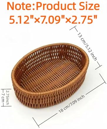 Handwoven Rattan Oval Basket, Multi-Purpose Storage Basket for Kitchen Countertop, Small Item Basket, Decorative Organizer for Snacks, Toiletries(1PC,Brown, Small) - Image 2