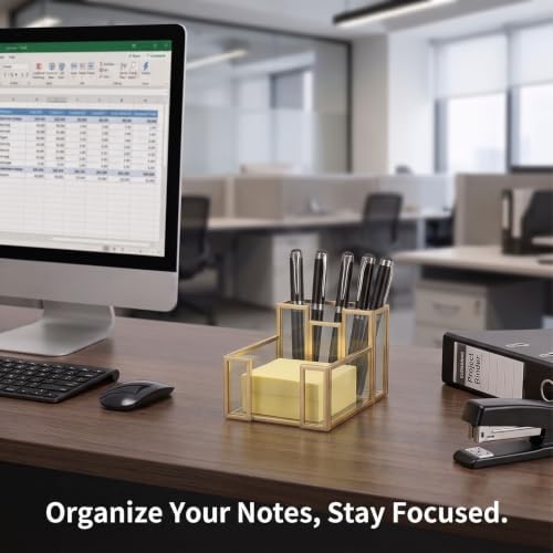 Gold Glass Sticky Note Holder with Pen Slot for 3x3 Inch Pads - Image 6
