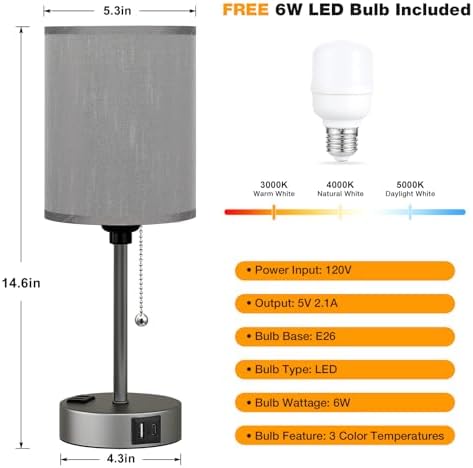 Small Bedside Table Lamp for Bedroom, Desk Lamp with USB Ports for Dorm - Image 3