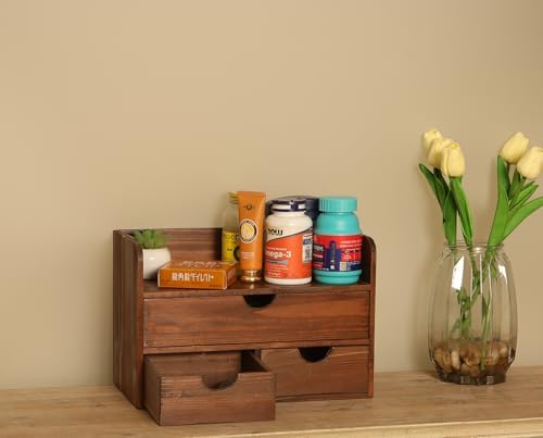Brown Wooden 3 Drawer Desk Organizer with Shelf, Mail Rack Vanity Storage - Image 4