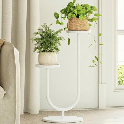 Bamworld Metal Plant Stand Indoor Corner Plant Stands 2 Tier Plant Shelf for Tall Plant Holder Black Plant Shelves for Living Room Bedroom Midcentury Modern Home Decor(White) by Bamworld
