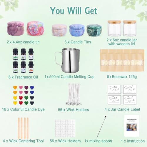 OFUN Candle Making Kit for Adults,Candle Making Supplies with Beewax, Fragrance Oil, Beeswax Dye Blocks, Melting Pot etc DIY Candle Craft Tools for Women Friend Family - Image 2