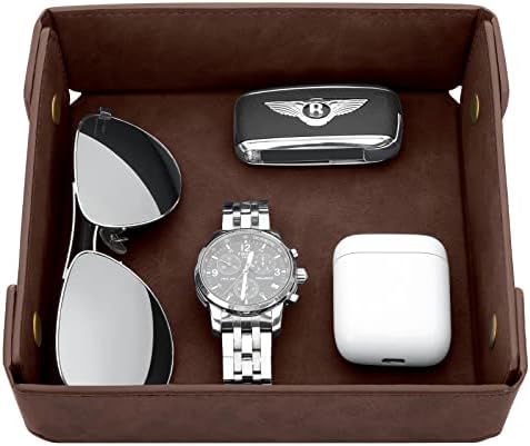 CASIRENA Faux Leather Valet Tray Organizer for Men - Catch-All Tray for Entryway Table Key, Wallet, Watch, Coin Change, Phone, Dresser EDC Dump Jewelry, Bedside Nightstand Desk-top by CASIRENA