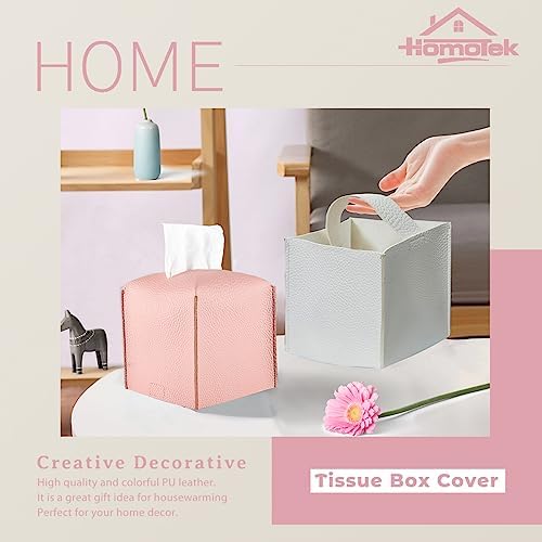 HOMOTEK 2 Pack Tissue Box Cover, Square PU Leather Tissue Holder, Decorative Facial Tissue Cube Paper Organizer Dispenser for Bathroom, Night Stands, Desk, Car 5X5X5'' - Dusty Rose, Pebble Grain - Image 4