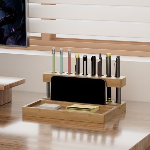 Wooden Pen Holder for Desk, Solid Wood Pen Display Stand with 9 Slots - Image 3