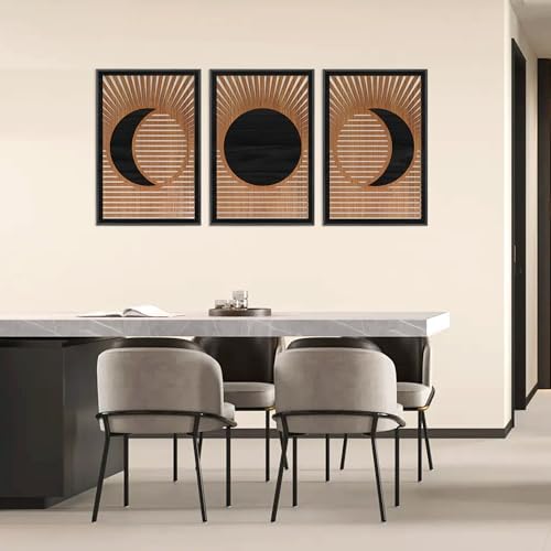 CHDITB 3Pcs Boho Moon Phase Framed Wall Art 16x24 Inch - Image 4