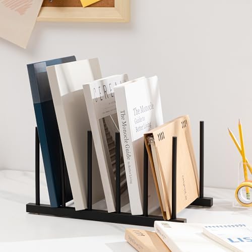 HBlife Desk File Organizer 1 Pack Bamboo 5 Section Vertical File Sorter - Image 5