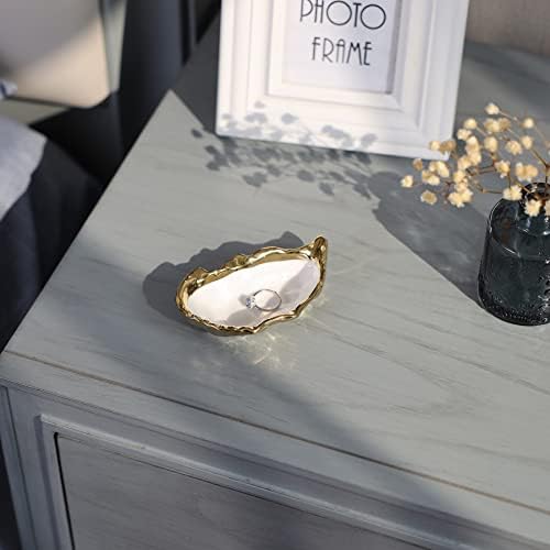 HOME SMILE Oyster Shell Ring Dish,Jewelry Dish Tray, Trinket Tray, Long Distance Friendship Gifts for Women,Ceramic Gold - Image 3