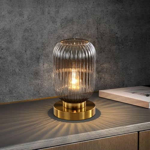 Globe Table Lamp, Mid Century Modern Table Lamp Vintage Gold Nightstand Lamp Set of 2 with Metal Base Grey Glass Desk Lamp Small Table Lamps for Bedroom Bedside Living Room Office - Image 5