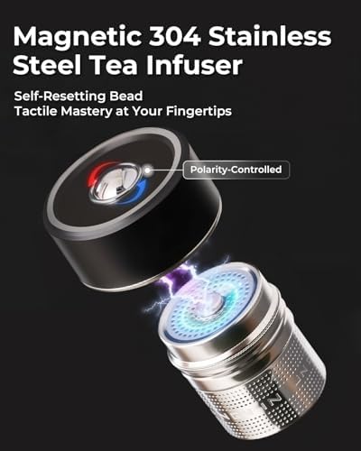 MagnaDrop Tea Tumbler – Double Wall Glass Tea Infuser Cup with Magnetic Steep Control & Bead Switch, Leakproof Travel Mug for Loose Leaf, 12.5oz - Image 4