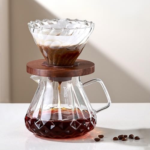 Bincoo Pour Over Coffee Maker&Dripper, Style Cone Filter + 600ml Glass Coffee Server, Manual Coffee Brewer Set, Reusable Coffee Filter Holder, Great Gift for Coffee Enthusiasts（Clear） by Bincoo