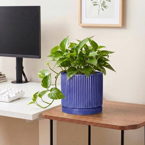 Ceramic Flower Pots, 8 Inch Plant Pot, Round Pots for Plants, Blue - Image 5