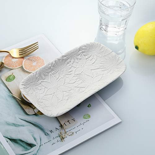 Emibele Ceramic Jewelry Tray, Bathroom Kitchen Vanity Decorative Trinket Tray Ring Dish for Earrings Rings Watch Keys, Ceramic Dessert Plate, White - Image 6