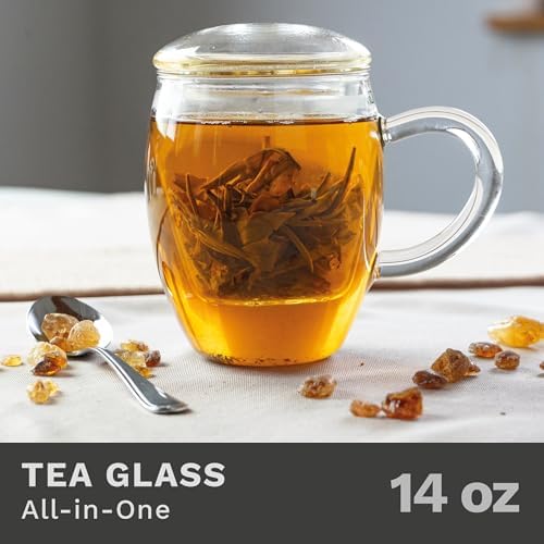 Creano 2x All-In-One Tea Glass with integrated Glass Filter and Lid - 14oz (400ml) - Image 2