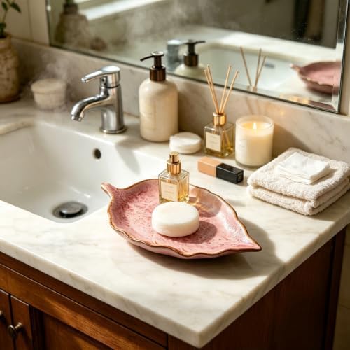 Ceramic Leaf Jewelry Dish,5.9in Jewelry Tray,Ring Holder Dish(Pink) - Image 3