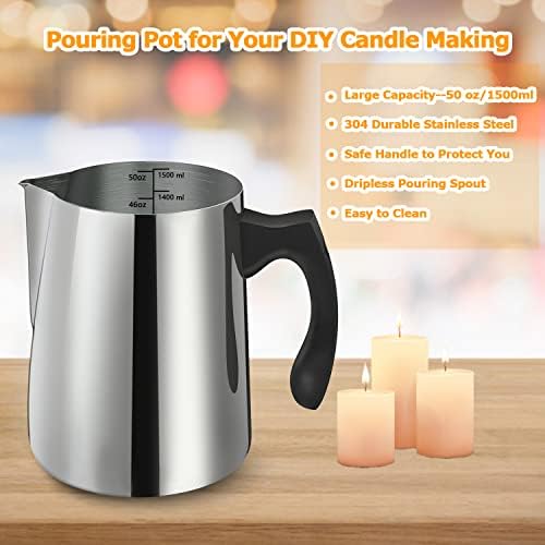 BBAXI Candle Making Pouring Pot, 1500 ML/50 OZ Candle Pouring Pitcher, 304 Stainless Steel Candle Making Pitcher with Heat-Resistant Handle and Dripless Pouring Spout Design (Pack of 2) - Image 5