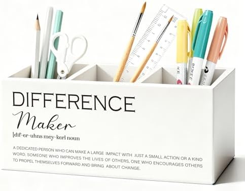 Difference Maker Gift Pen Pencil Holder for Desk, Thank You Appreciation Gifts for Coworkers Leaders Teachers, Difference Maker Wooden Box Sign Decorations for Office Workplace Desk Tabletop by Unknown