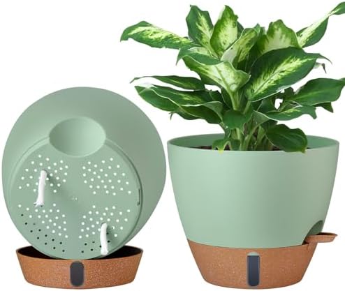 2 Pack 10 inch Self Watering Planters, PP Plastic Plant Pots for Outdoor by Montresor