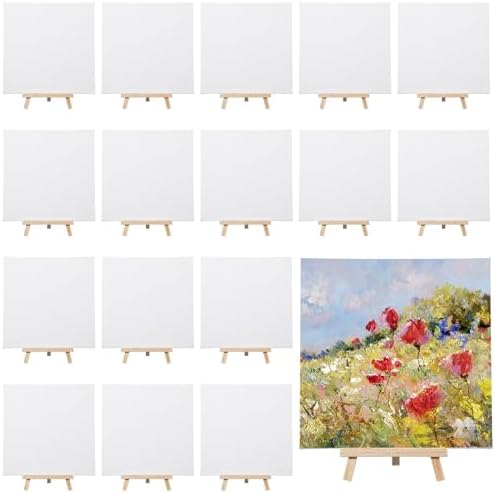 Motimind 36 Pcs 8 x 8 Mini Canvas and 8" Easel Set Bulk for Paint Party by MotiMind