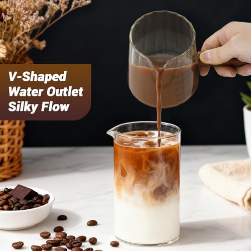 Espresso Measuring Cup 12 Oz, Espresso Glass Cups with Wood Handle, Milk Frothing Cup, Espresso Cup for Coffee, Milk, Tea or Maple Syrup Serving (Transparent, 12 oz) - Image 5