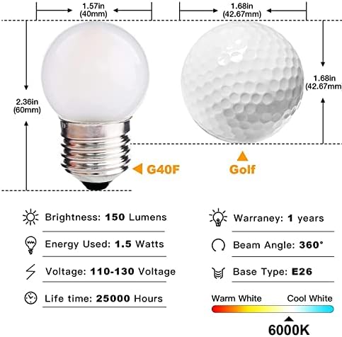 G40 1.5w Dim Led Bulb Equal 15 Watt Light Bulbs Bright White 6000k - Image 2