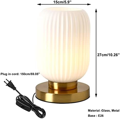 Modern Glass Table Lamp with Ribbed Shade, White, 10.6 x 5.9 inches, E26, for Bedside Bedroom Living Room Office - Image 5