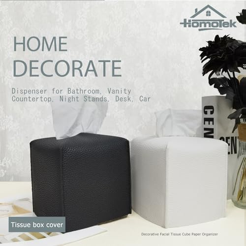 HOMOTEK 2 Pack Tissue Box Cover, Square PU Leather Tissue Holder, Decorative Facial Tissue Cube Paper Organizer Dispenser for Bathroom, Night Stands, Desk, Car 5X5X5'' - Matte Black, Pebble Grain - Image 4