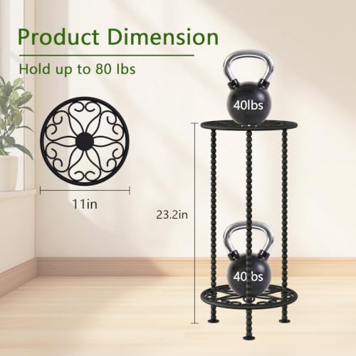 YINMIT Plant Stand Indoor, 2 Tier Small Plant Stand, 23" Tall Metal Spindle Poles Plant Stands, Corner Flower Pot Stand, Plant Tables Indoor (Flower Black, 23.2 In) - Image 3