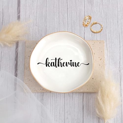 JoycuFF Katherine Personalized Name Ceramic Jewelry Tray, Mothers Day Christmas Anniversary Engagement Birthday Gifts for Women Couples, Trinket Dish for Rings Earrings Necklaces Bracelets Keys - Image 2