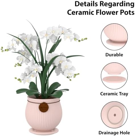 6.3 Inch Pink Ceramic Planter with Drainage Hole and Saucer - Image 3