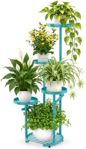 TOSKING Tall 5-Tier Round Metal Corner Plant Stand Indoor, Anti-Tip, Blue by TOSKINGESSENCE