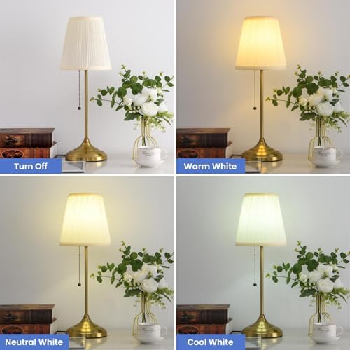 Modern Table Lamp for Bedroom, Gold Bedside Lamp, Farmhouse Nightstand Lamp with Pull Chain Switch, 20" Small Table Lamp for Reading, Hotel, Buffet Candlestick - Image 5