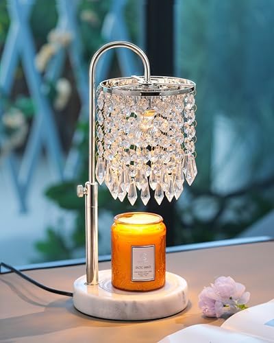 Candle Warmer Lamp with Timer Dimmer and 3 Bulbs, Candle Lamp Warmer with Marble Base for Adjustable Height, Crystal Candle Lamp for Jar Candles, House Warming Gifts Home Room Decor, Silver by Newswell