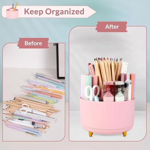 SKYDUE 360 Rotating Multipurpose Organizer - Cute Rotating Pen Holder with 5 Slots for Art Supplies, Office, School, Home - Image 5
