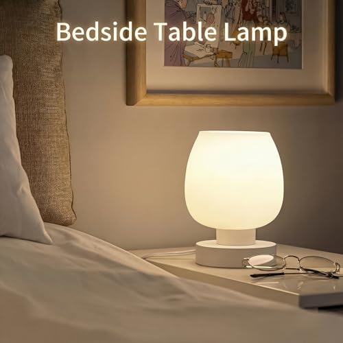 Touch Bedside Table Lamp Set of 2 - Small Modern Table Lamp for Bedroom Living Room Nightstand, 3-Way Dimable Desk lamp with White Opal Glass Lamp Shade, 2700K LED Bulb, Simple Design Home Decor - Image 3