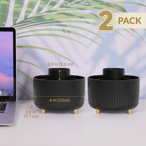 SKYDUE 2 Pack Pen Holder, 360 Degree Rotating Pencil Holder for Desk Organizer, Rotating Desktop Pen Organizer with 5 Slots, Office Supplies, Pencil Cup for Office, School, Home - Image 2