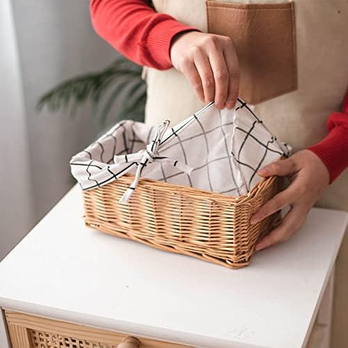 Small Wicker Storage Basket, Rectangular Woven Basket with Lining, Natural - Image 7