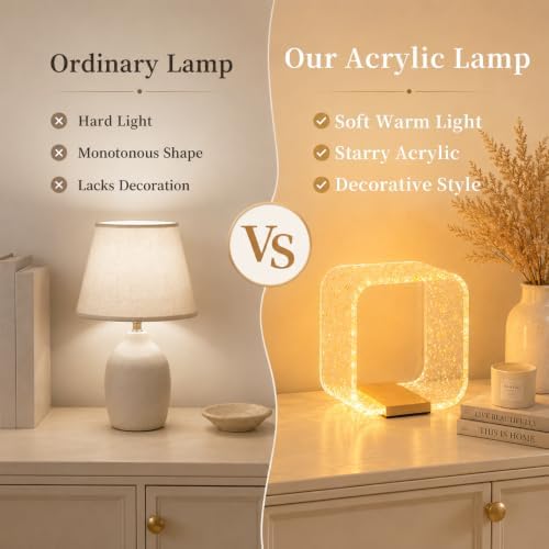 LED Small Table Lamp, Modern Minimalist Square Hollow Acrylic Nightstand Lamp, Warm Plug-in Desk Lamp for Bedroom Living Room Home Decor - Image 4