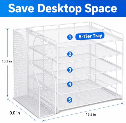 OPNICE Desk Organizer, 5-Tier Paper Organizer Letter Tray, White - Image 3