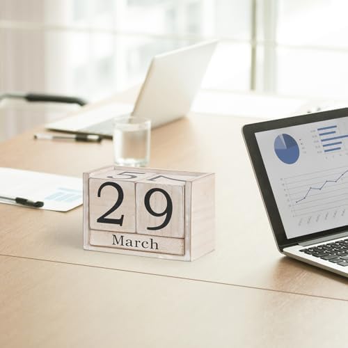 Wooden Block Calendar for Desk, Large Size Daily Desktop Perpetual Desk Calendar, Cute Date Display Desk Accessories for Home Office Decor, Teacher, Classroom, Reusable Yearly, Grey Beige - Image 6