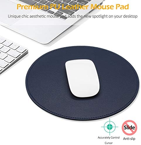 ProElife Premium Cute Round Mouse Pad Mat Waterproof PU Leather 8.66-Inch Mousepad with Anti-Skid Base Stitched Edge for Home Office Gaming Computer Laptop Accessories (Blue) - Image 3