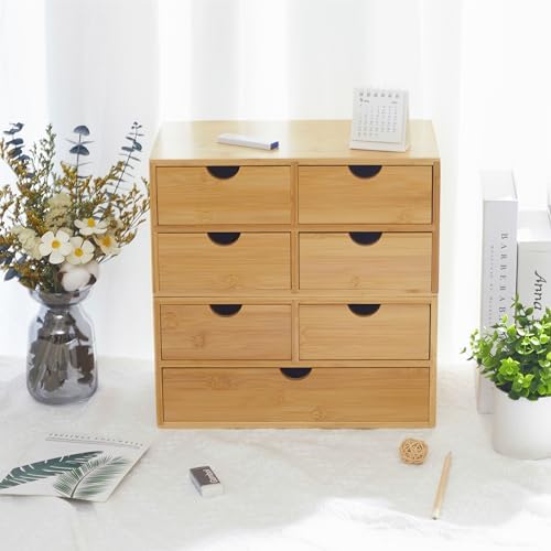 Charmewooden Bamboo Desk Organizer with 3 Drawers, Countertop Organizer with Drawers Makeup Storage Drawer 3 Drawers Tabletop Storage Organization Box Home Office Workspace - Image 3