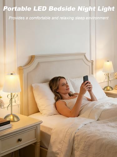 2 Pack Cordless Table Lamp,Small Gold Bow Night Light,LED Rechargeable - Image 2