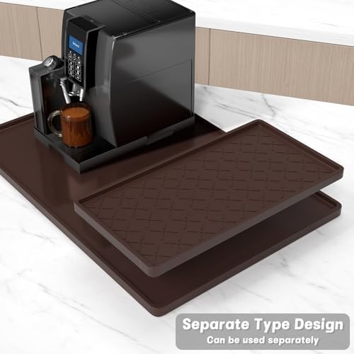 Rnivvi Silicone Coffee Mat, 16" x 24" Waterproof Raised Edge Coffee Bar Mats for Espresso Machine Station Accessories, Heat Resistant Detachable Dish Drying Pad for Kitchen Counter, Dish Rack, Brown - Image 3